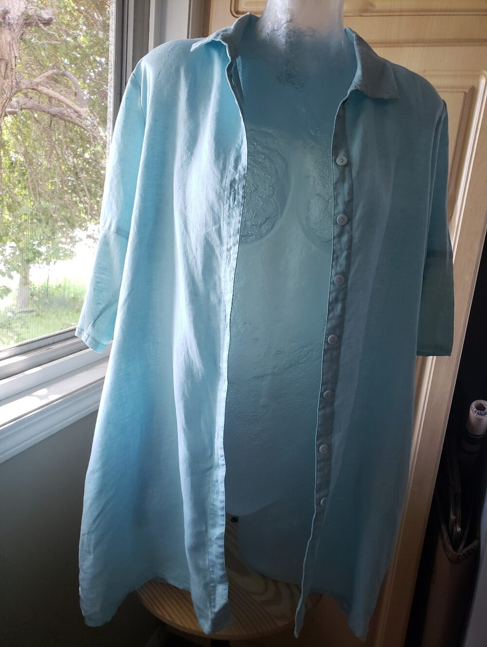 Stella Carakasi Linen Pale Aqua Button-Front Shirt